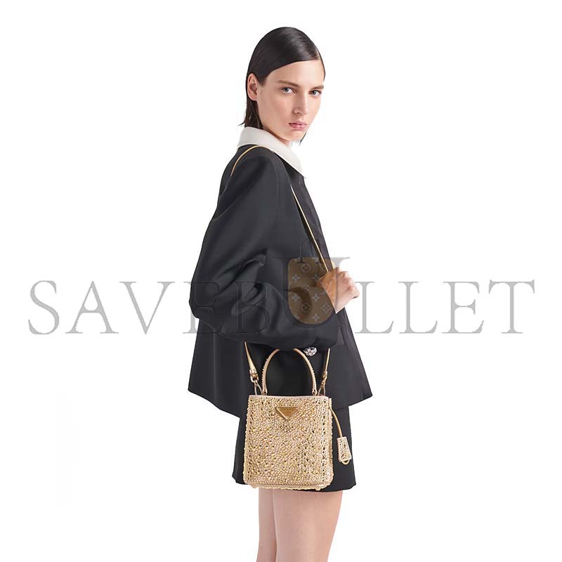 PRADA PANIER SATIN BAG WITH CRYSTALS 1BA373 (16*15*9.5cm) 